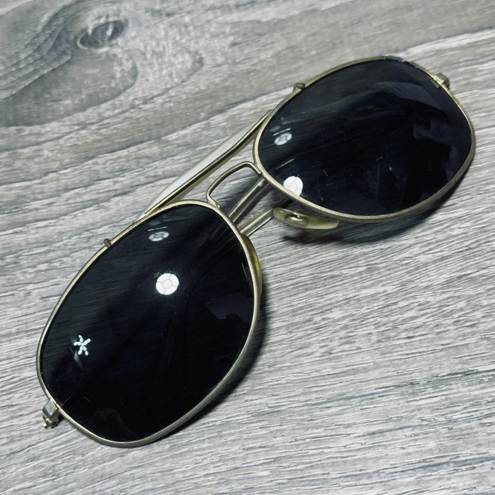 Sunglasses Mens Gold Black Aviator Double Bridge‎ Metal Wire Frame Classic Vtg